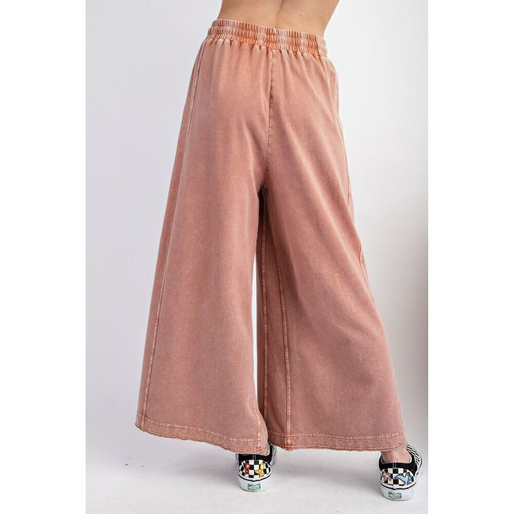 Cozy On The Go Mineral Washed Terry Knit Pants in Cinnamon - Picture 5 of 5